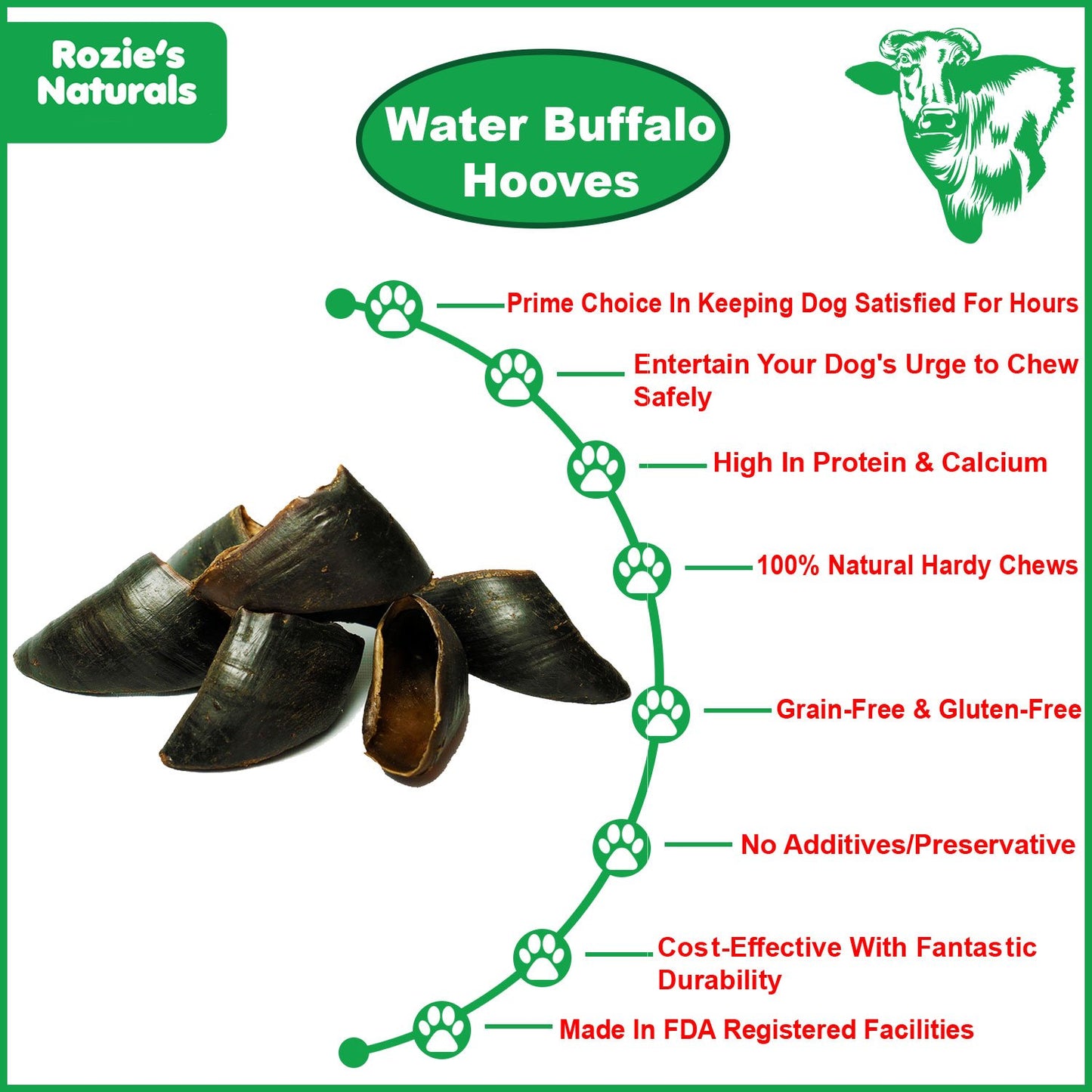 Water Buffalo Hooves-100% Natural, High Protein, Long-Lasting,