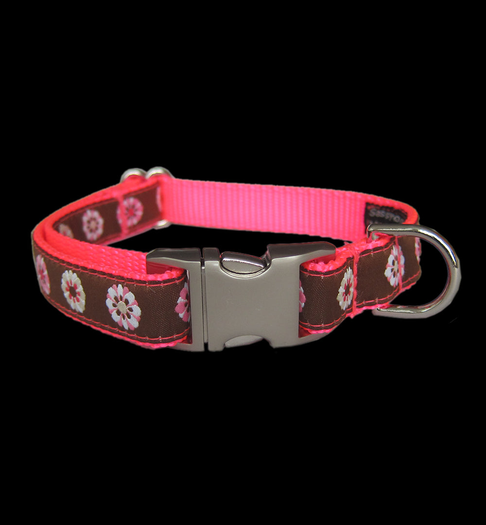 Sassy Dog Wear WILD FLOWER PINK2-C Wild Flowers Pink Dog Collar - Adju